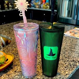Starbucks WICKED Pink Galinda and Green Elphaba cold Drinkware